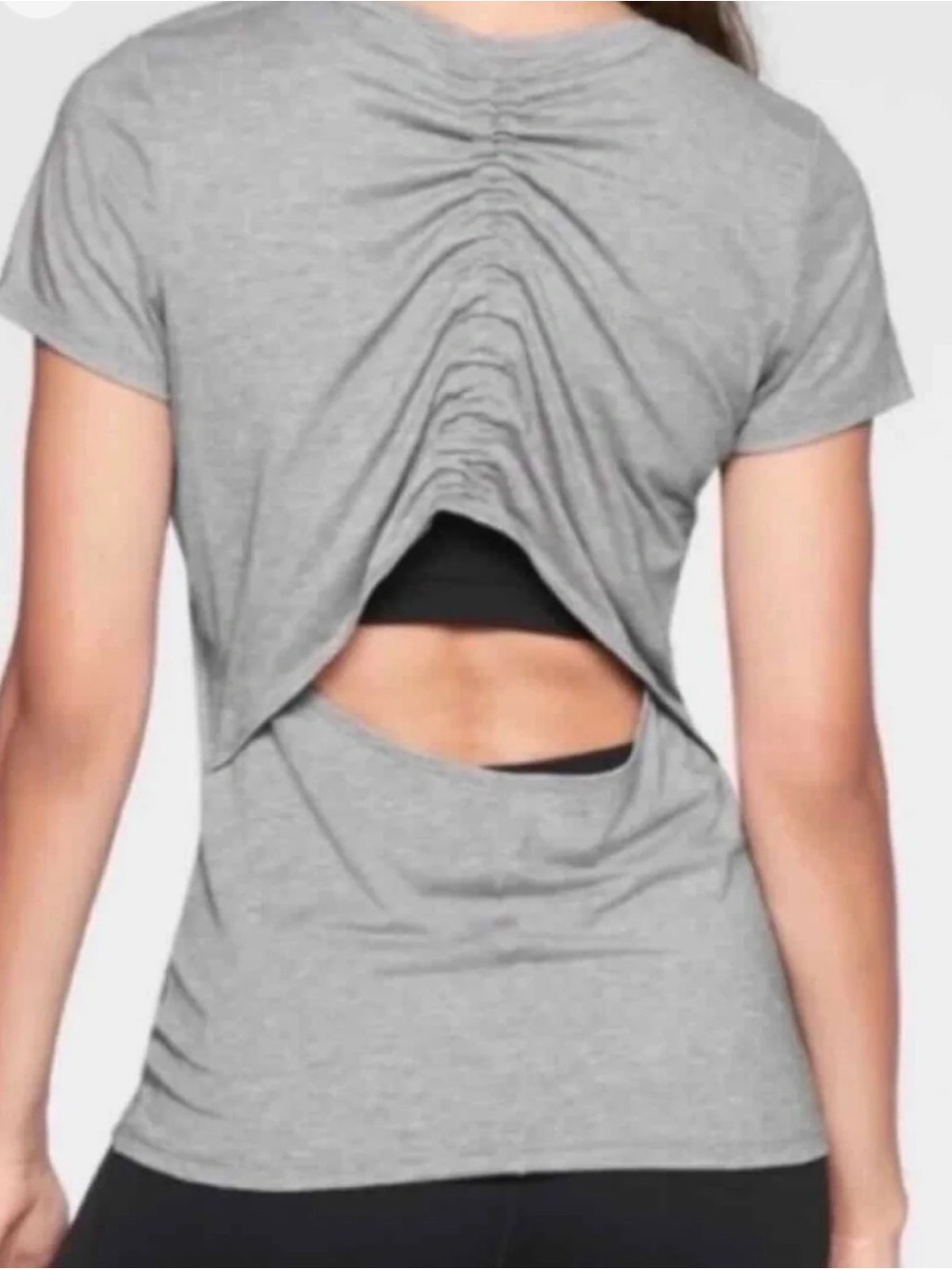 ATHLETA Encore Tee Gray Cinch Open Back Short Sleeve Top